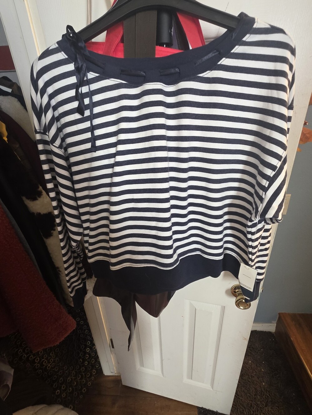 Hollister Striped Navy and White Boatneck Women's Top
